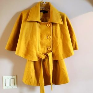 Lavena Size 8 Cape sleeve belted wool jacket, Gold Yellow